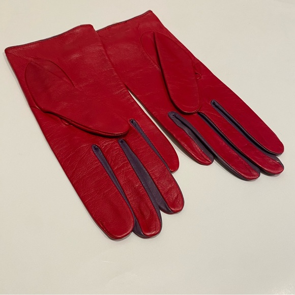 TED BAKER LONDON Red/Purple Gold Button Chupa Leather Gloves Size S/M Holiday - Picture 7 of 16